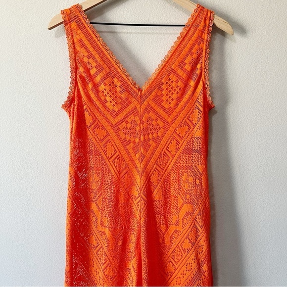 By Anthropologie Naranja Bright Orange Lace Maxi Dress Slip Small Beach Vacation - Picture 6 of 13